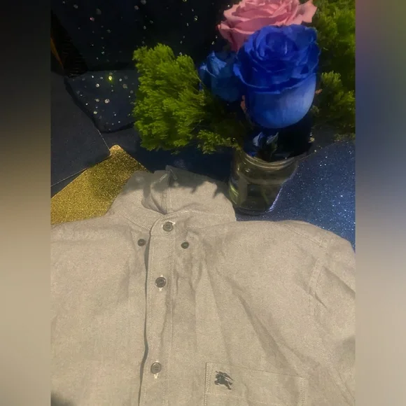 BURBERRY BRIT MEN’s LIGHT GREY-BLUE VINTAGE AUTHENTIC FULL-SLEEVE Shirt RARE LUX - Picture 14 of 16